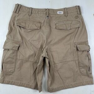 VTG Timberland Big Logo Cargo Shorts Mens 36‎ X 11 Baggy Beige Khaki 90's Y2K